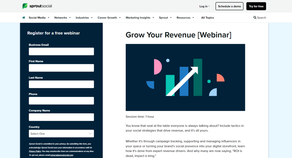 Sprout Social webinar landing page