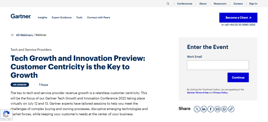 Gartner landing page