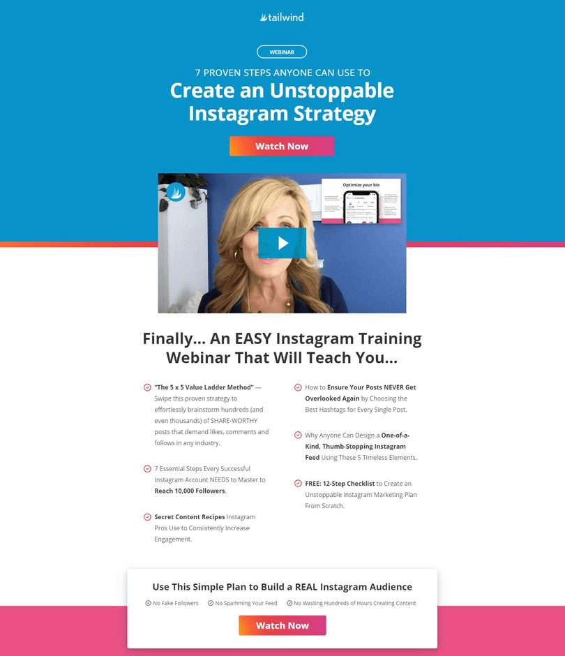 Tailwind webinar landing page