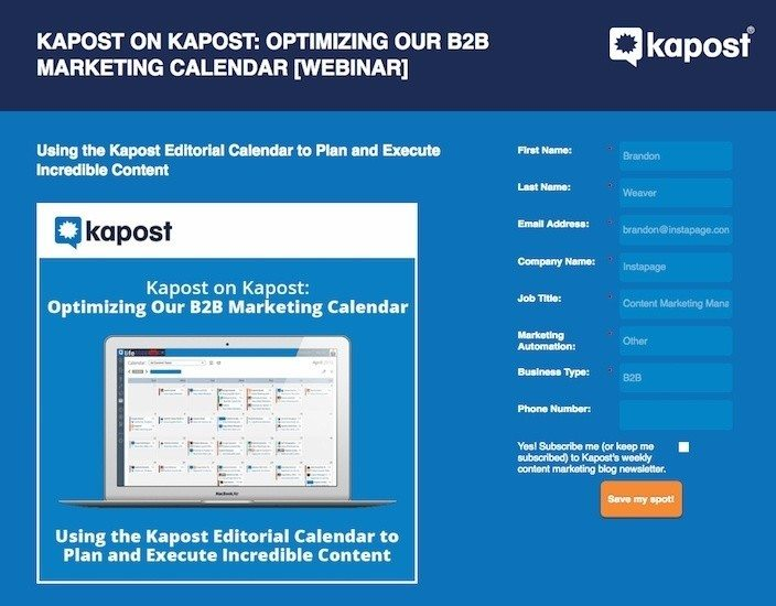 Kapost Webinar landing page example