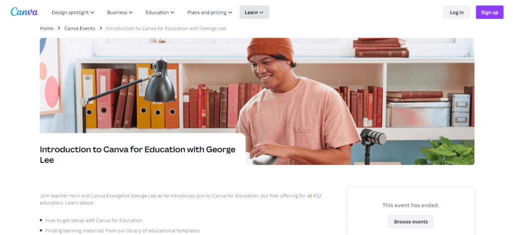 Canva webinar landing page