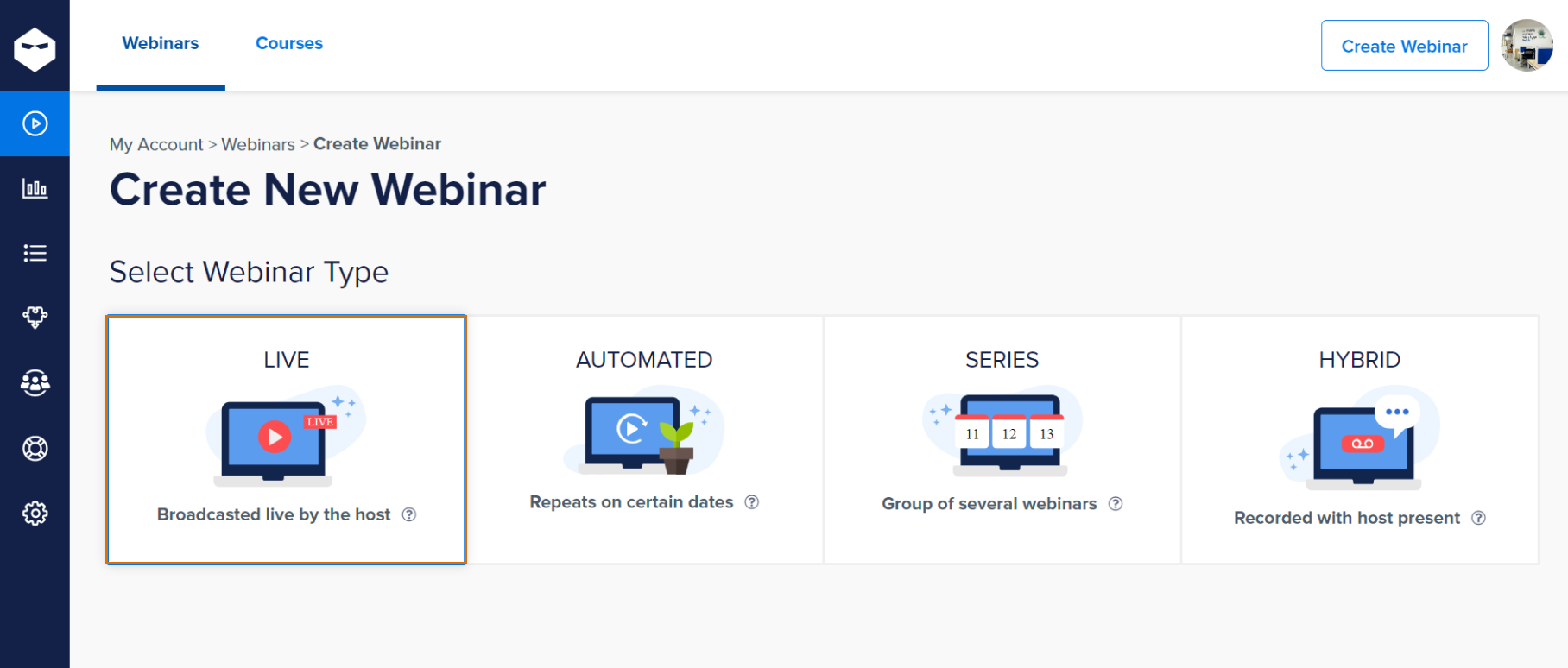 Select the Type of Webinar