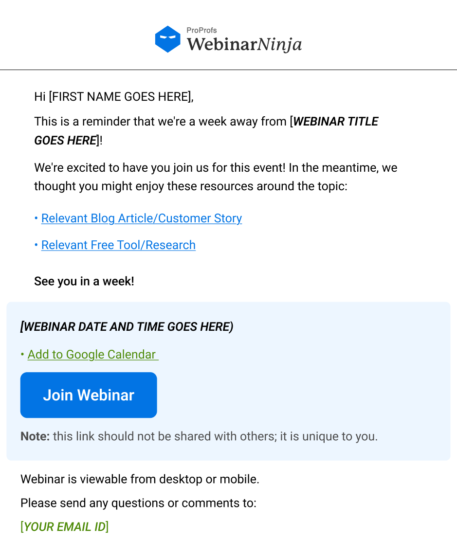 Pre-Webinar Emails