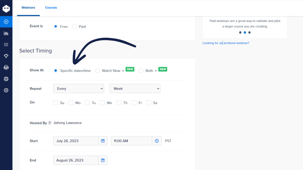 simulive webinar select webinar timing