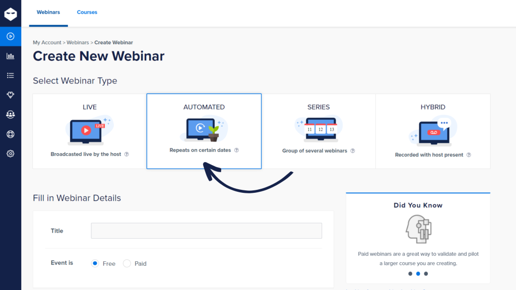 simulive webinar choose webinar type