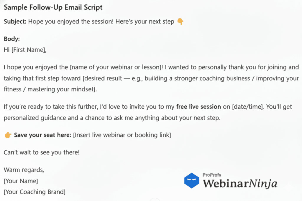 WN Email Script for Coaching Clients