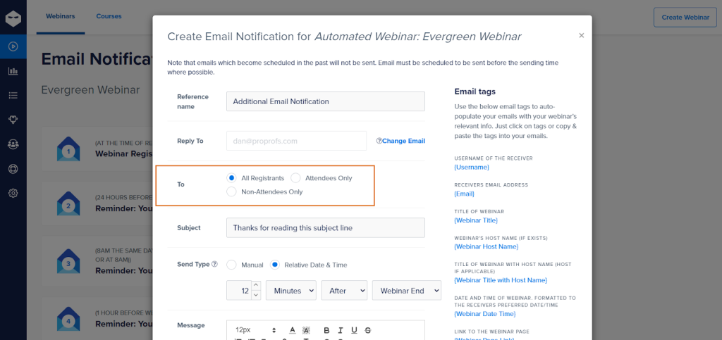 webinar follow-up email on WebinarNinja