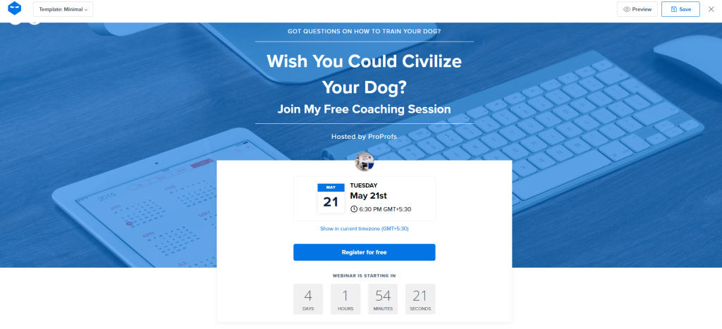 Webinar registration page for webinar marketing