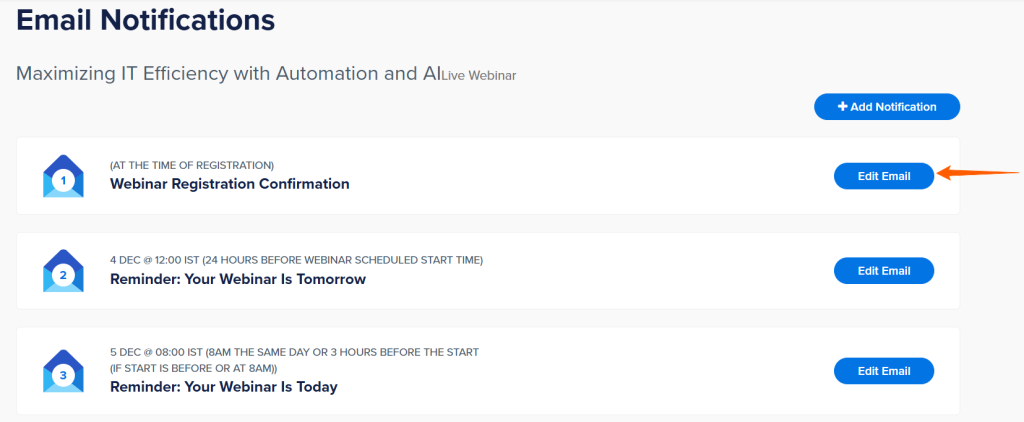 WebinarNinja email notification