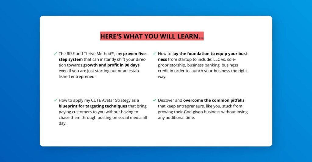 Bullet points of what you'll learn from the webinar